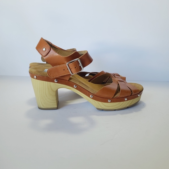 Clarks Brown Leather Platform Sandals Size 9 - Picture 3 of 8
